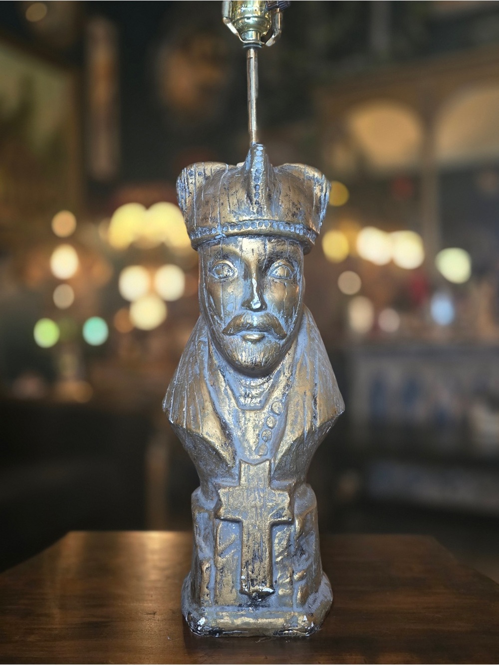 Vintage Carved Figural Table Lamp – Gothic / Medieval Revival Bust
